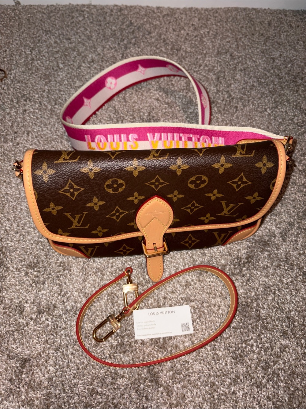 Louis Vuitton DIANE Monogram Crossbody with Pink Logo Strap